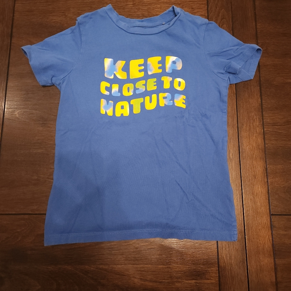 Dip Blue T-Shirt with Yellow Nature Print Size 6